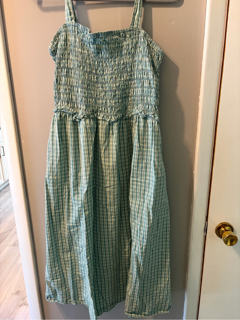 Old Navy Mint Green Gingham Smocked Maxi Dress